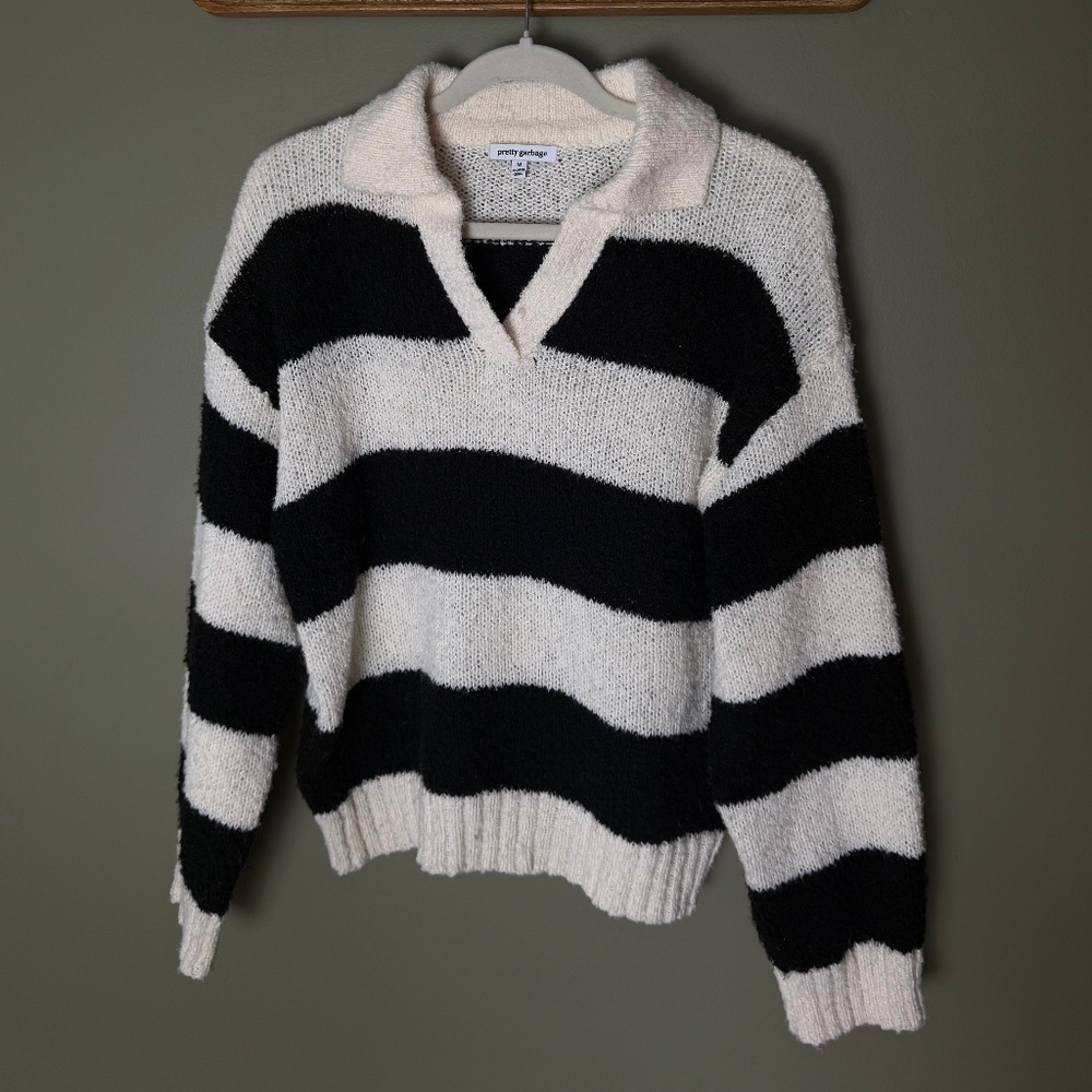 Pretty garbage black and cream striped sweater
